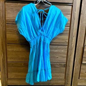 NWT. Blue Island Beach Swim Cover Up. Beautiful blue with silver stripes. XS